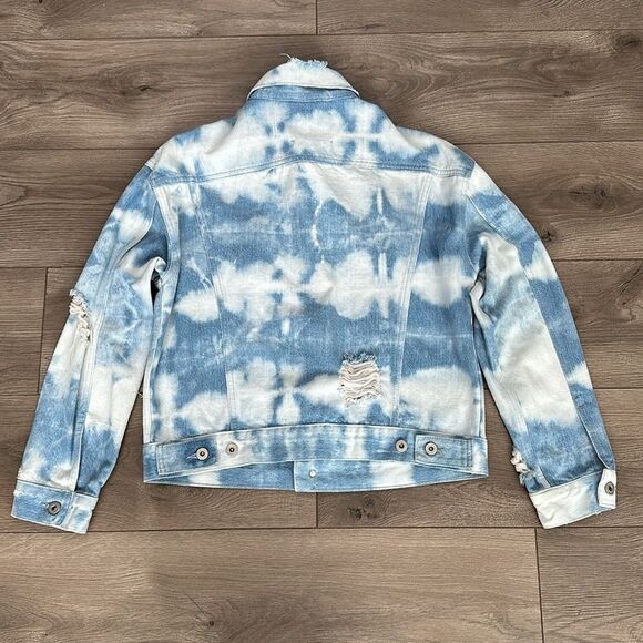 Levi's Made & Crafted Boxy Tie Dyed Denim Trucker Jacket Blue White Size 0 - Picture 2 of 12